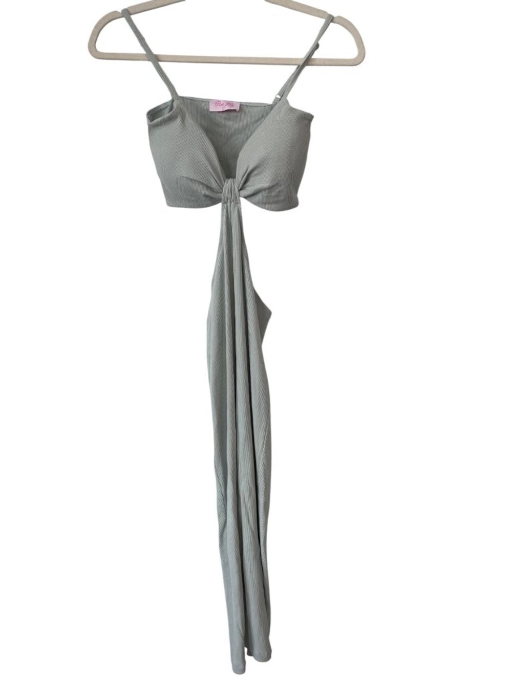 Pink Lily Cutout Dress XS Ribbed Knit Sleeveless Open Back Light Sage Party Wear